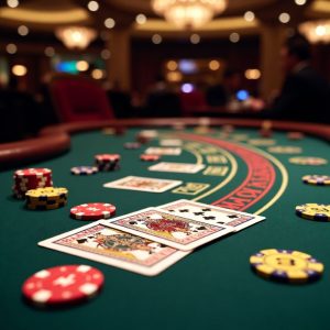 baccarat cards and chips on a high-stakes VIP table